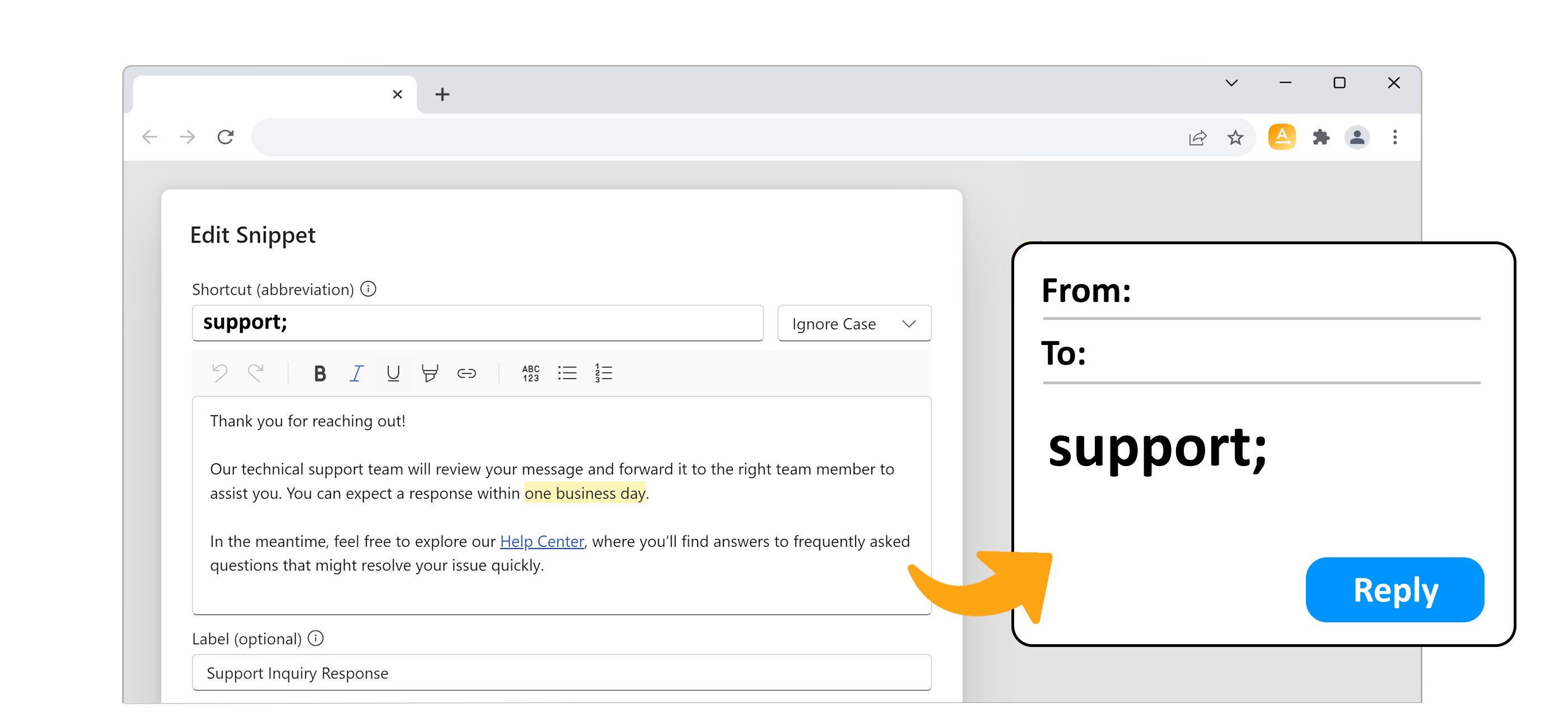 Using text snippets to automatically expand text in email clients.